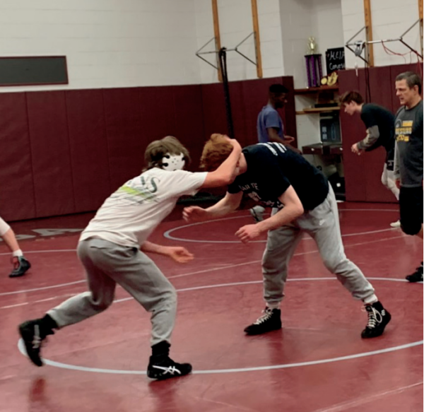 Practicing hard: Members of the boys’ wrestling team practice in the  gym. Last year, the National Federation of State High School Associations  issued rule changes for PIAA wrestling into the 2024-25 season.